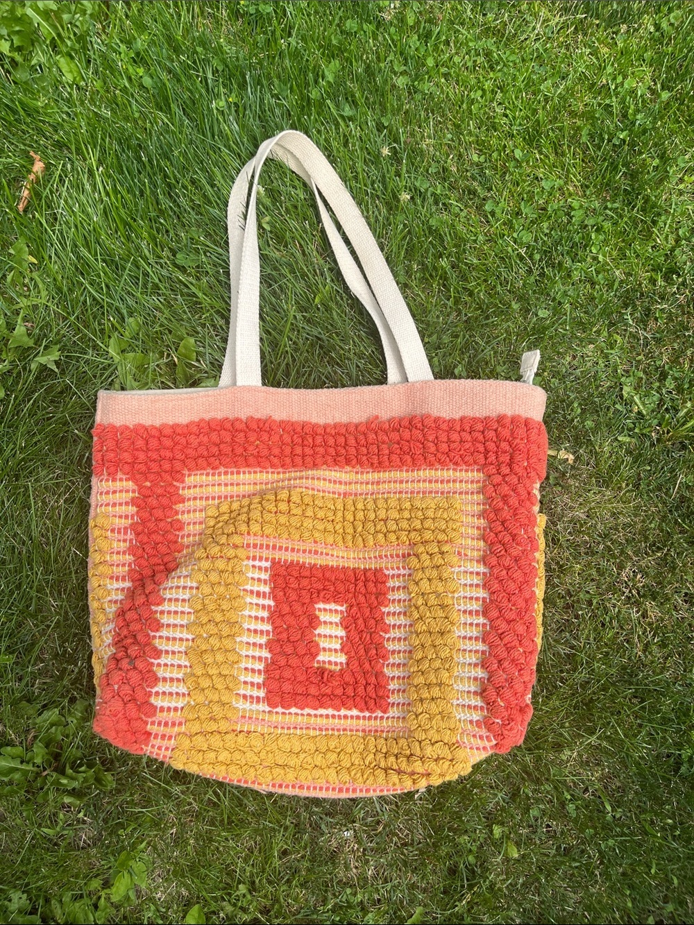 Nannette Lepore Handwoven Coral & Mustard Tote Bag